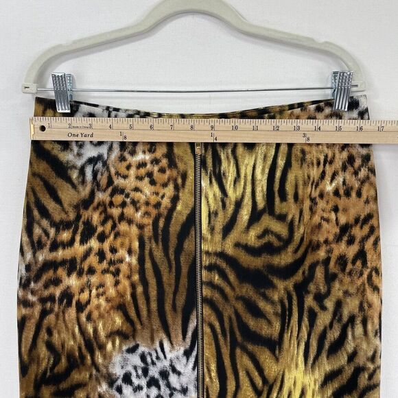Vtg Cartise Skirt Womens 8 Brown Black Leopard Pencil Skirt Scuba Gold Zipper - Picture 14 of 16